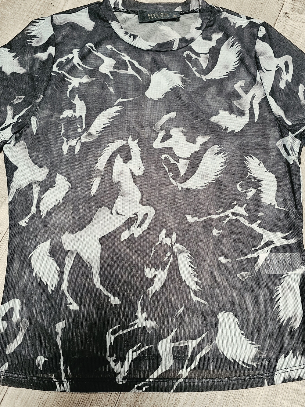 Mesh Horse Motif Shirt - Black/White